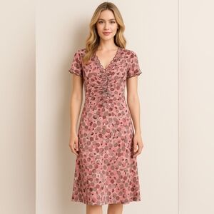 Connected Apparel Pink Polka Dot Midi Dress